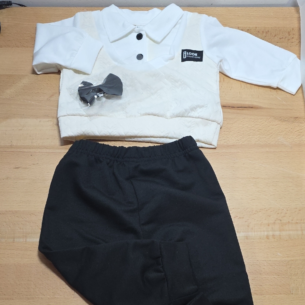 SHEIN White Baby Outfit with Bow Tie
